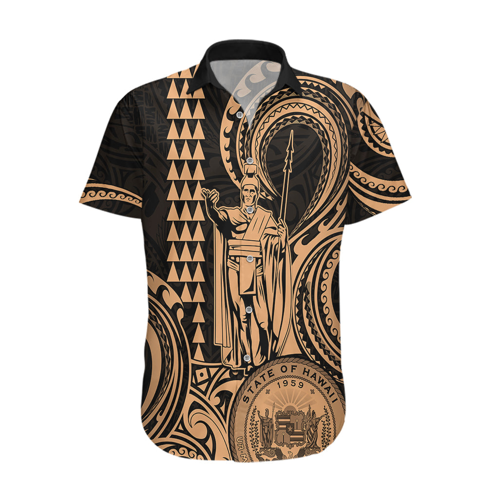 Custom Happy King Kamehameha Day Hawaii Hawaiian Shirt Paradise of the Pacific Tribal Kakau with Kanaka Maoli - Nude - Wonder Print Shop