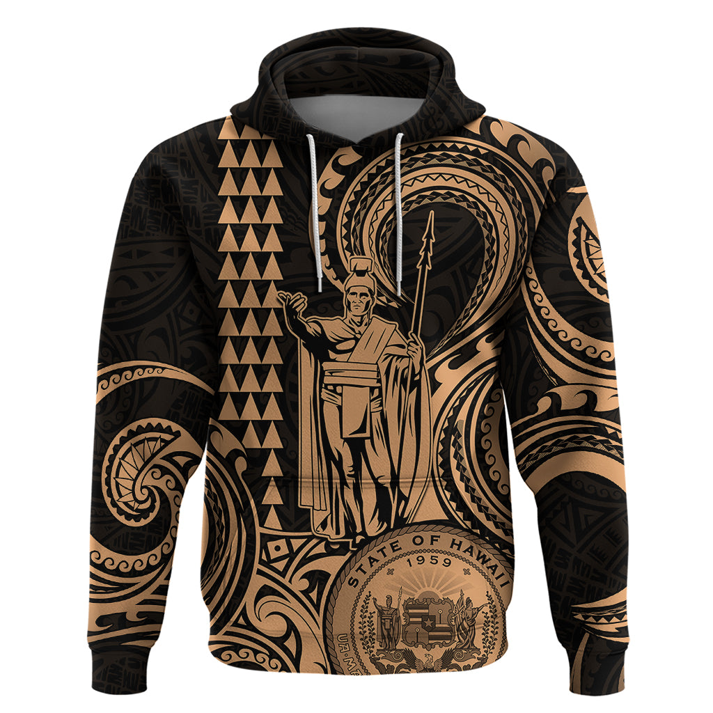 Custom Happy King Kamehameha Day Hawaii Hoodie Paradise of the Pacific Tribal Kakau with Kanaka Maoli - Nude - Wonder Print Shop