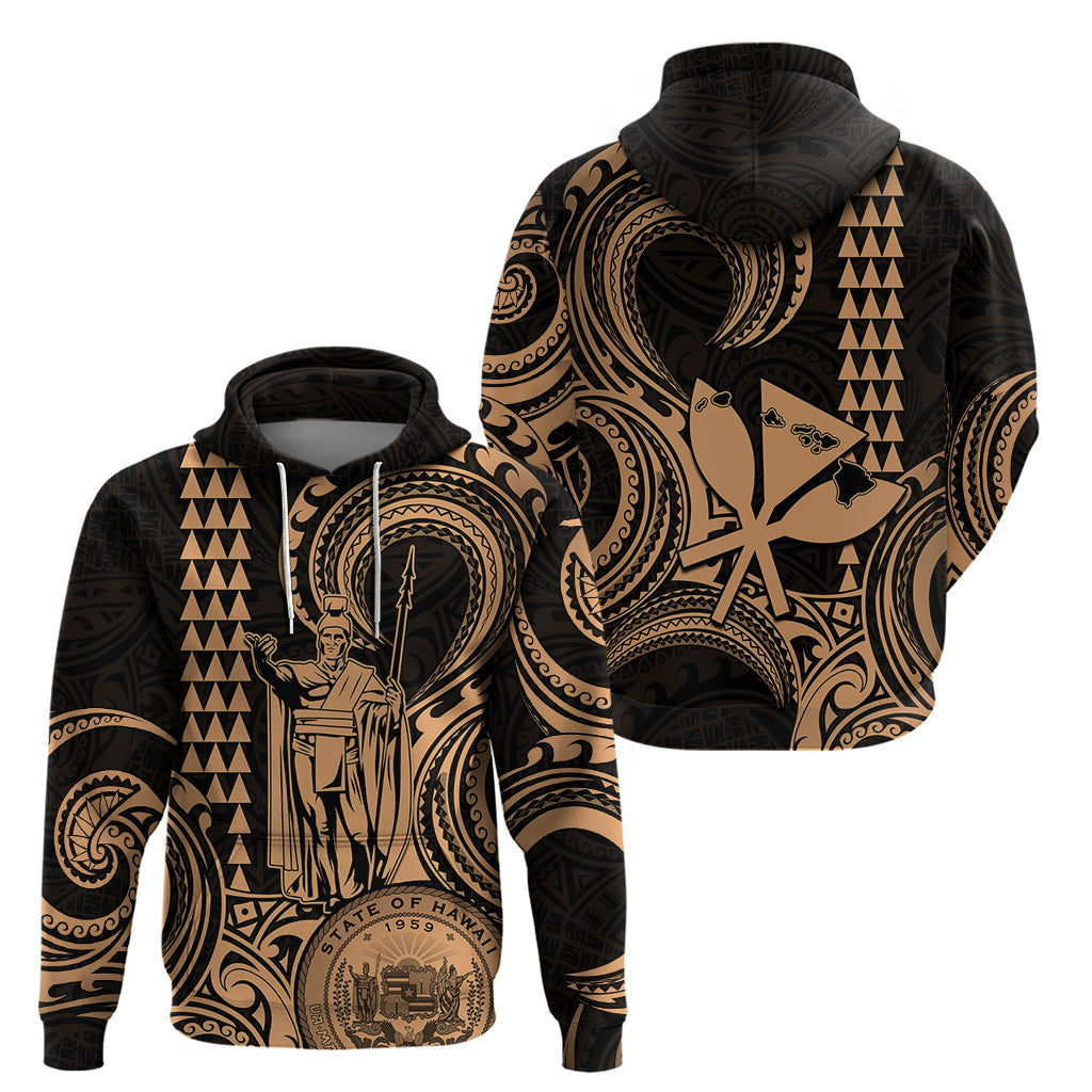 Custom Happy King Kamehameha Day Hawaii Hoodie Paradise of the Pacific Tribal Kakau with Kanaka Maoli - Nude - Wonder Print Shop