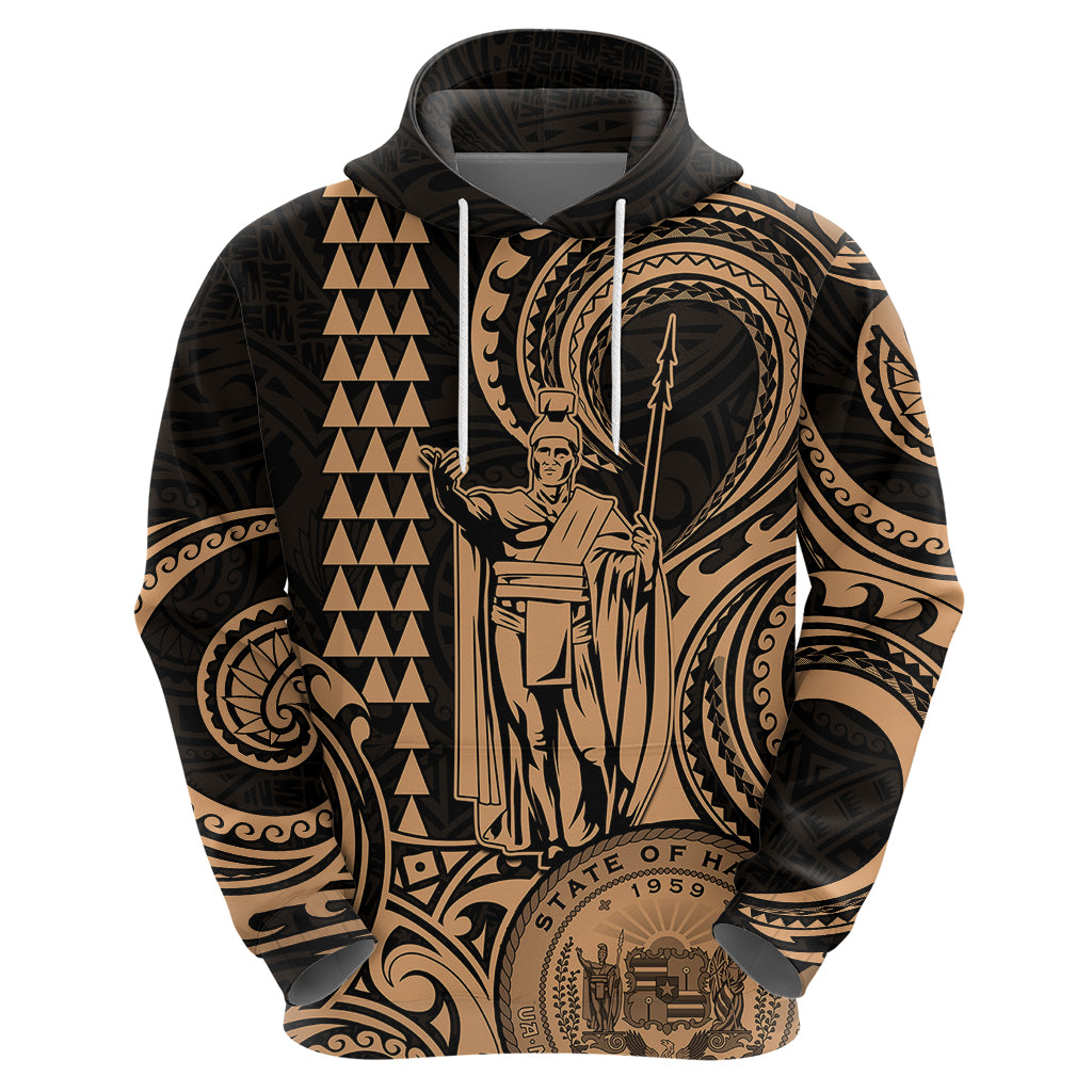 Custom Happy King Kamehameha Day Hawaii Hoodie Paradise of the Pacific Tribal Kakau with Kanaka Maoli - Nude - Wonder Print Shop