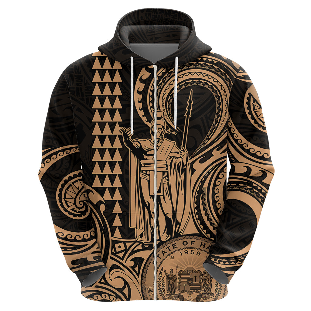 Custom Happy King Kamehameha Day Hawaii Hoodie Paradise of the Pacific Tribal Kakau with Kanaka Maoli - Nude - Wonder Print Shop