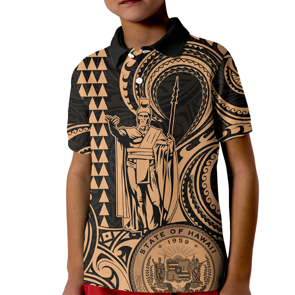 Custom Happy King Kamehameha Day Hawaii Kid Polo Shirt Paradise of the Pacific Tribal Kakau with Kanaka Maoli - Nude - Wonder Print Shop