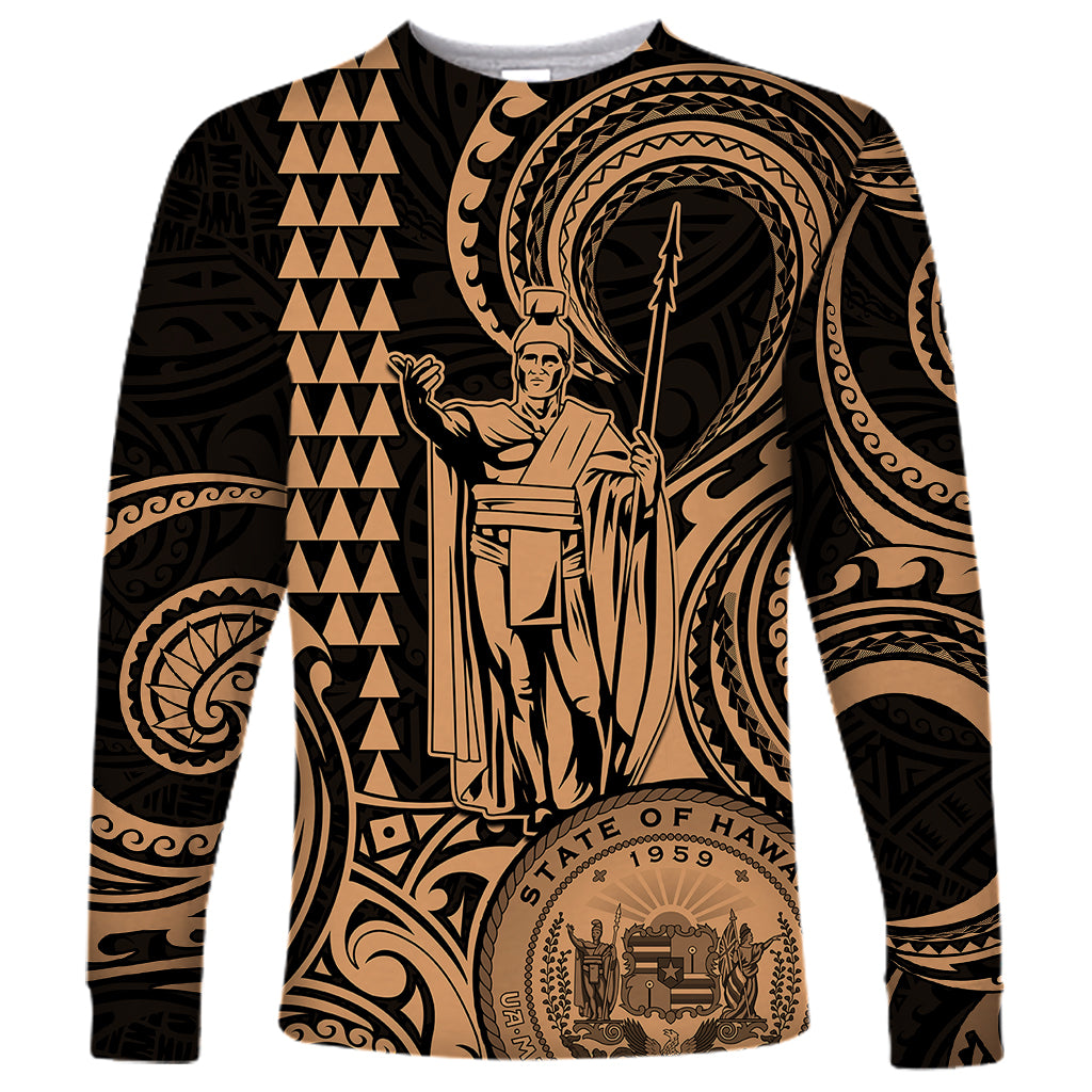Custom Happy King Kamehameha Day Hawaii Long Sleeve Shirt Paradise of the Pacific Tribal Kakau with Kanaka Maoli - Nude - Wonder Print Shop