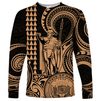 Custom Happy King Kamehameha Day Hawaii Long Sleeve Shirt Paradise of the Pacific Tribal Kakau with Kanaka Maoli - Nude - Wonder Print Shop