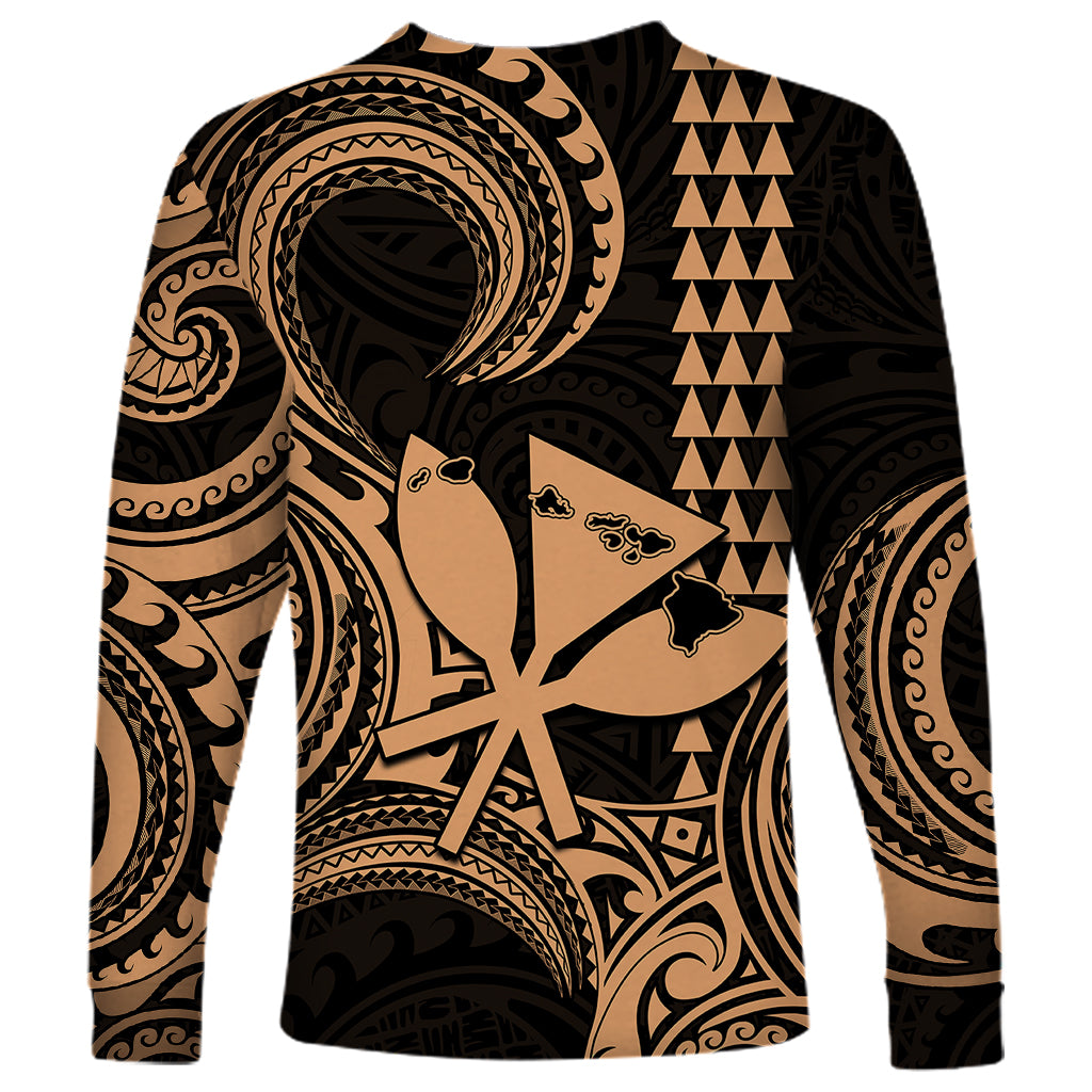 Custom Happy King Kamehameha Day Hawaii Long Sleeve Shirt Paradise of the Pacific Tribal Kakau with Kanaka Maoli - Nude - Wonder Print Shop