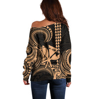 Custom Happy King Kamehameha Day Hawaii Off Shoulder Sweater Paradise of the Pacific Tribal Kakau with Kanaka Maoli - Nude - Wonder Print Shop