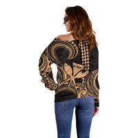 Custom Happy King Kamehameha Day Hawaii Off Shoulder Sweater Paradise of the Pacific Tribal Kakau with Kanaka Maoli - Nude - Wonder Print Shop
