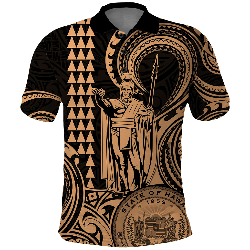 Custom Happy King Kamehameha Day Hawaii Polo Shirt Paradise of the Pacific Tribal Kakau with Kanaka Maoli - Nude - Wonder Print Shop