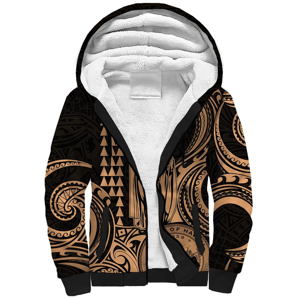 Custom Happy King Kamehameha Day Hawaii Sherpa Hoodie Paradise of the Pacific Tribal Kakau with Kanaka Maoli - Nude - Wonder Print Shop
