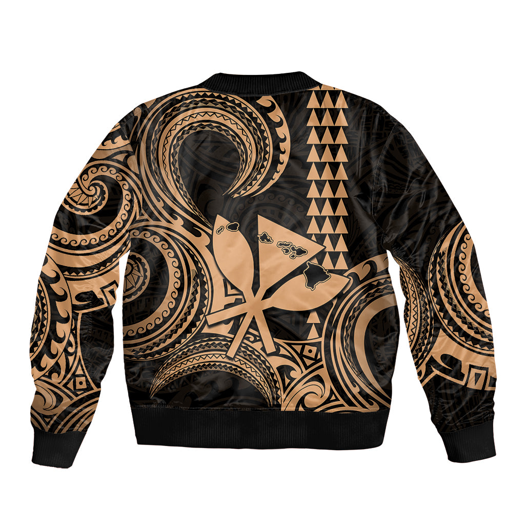 Custom Happy King Kamehameha Day Hawaii Sleeve Zip Bomber Jacket Paradise of the Pacific Tribal Kakau with Kanaka Maoli - Nude - Wonder Print Shop