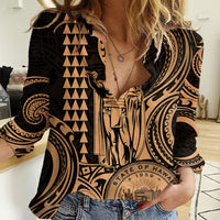 Custom Happy King Kamehameha Day Hawaii Women Casual Shirt Paradise of the Pacific Tribal Kakau with Kanaka Maoli - Nude - Wonder Print Shop