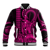 Custom Happy King Kamehameha Day Hawaii Baseball Jacket Paradise of the Pacific Tribal Kakau with Kanaka Maoli - Pink LT9 - Wonder Print Shop