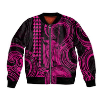 Custom Happy King Kamehameha Day Hawaii Bomber Jacket Paradise of the Pacific Tribal Kakau with Kanaka Maoli - Pink LT9 - Wonder Print Shop