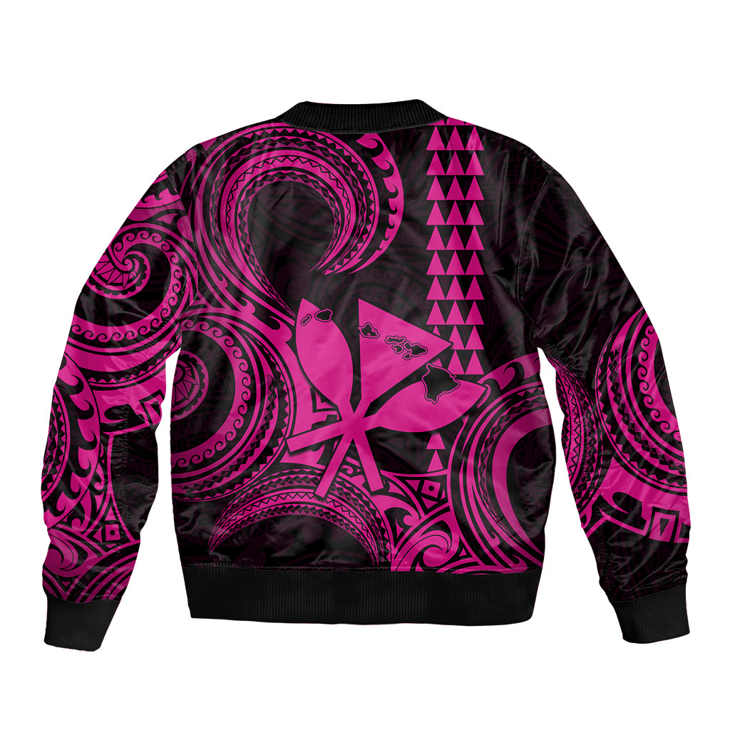 Custom Happy King Kamehameha Day Hawaii Bomber Jacket Paradise of the Pacific Tribal Kakau with Kanaka Maoli - Pink LT9 - Wonder Print Shop