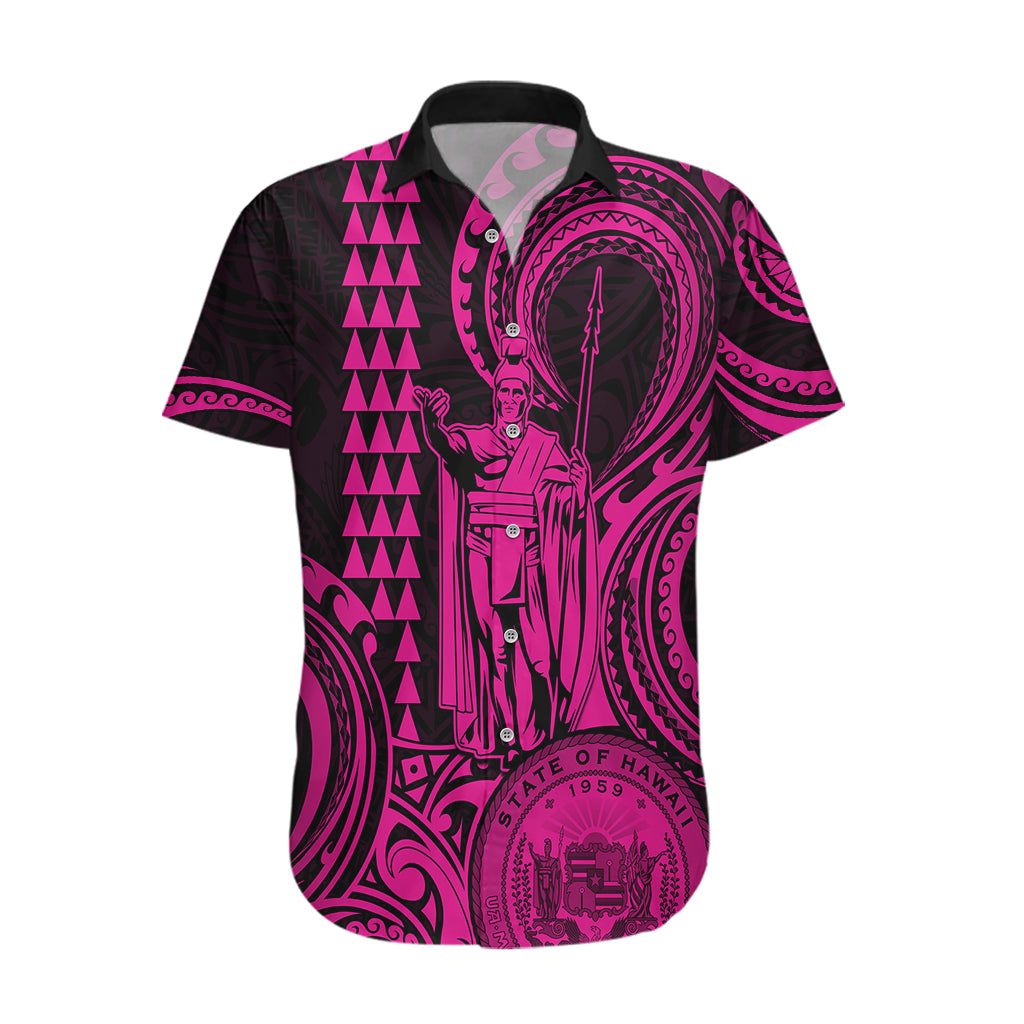 Custom Happy King Kamehameha Day Hawaii Hawaiian Shirt Paradise of the Pacific Tribal Kakau with Kanaka Maoli - Pink - Wonder Print Shop