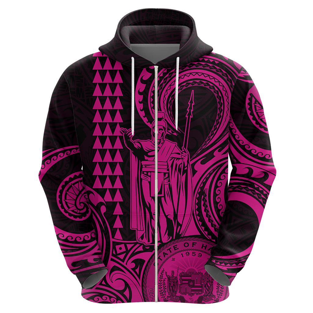 Custom Happy King Kamehameha Day Hawaii Hoodie Paradise of the Pacific Tribal Kakau with Kanaka Maoli - Pink - Wonder Print Shop