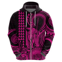 Custom Happy King Kamehameha Day Hawaii Hoodie Paradise of the Pacific Tribal Kakau with Kanaka Maoli - Pink - Wonder Print Shop