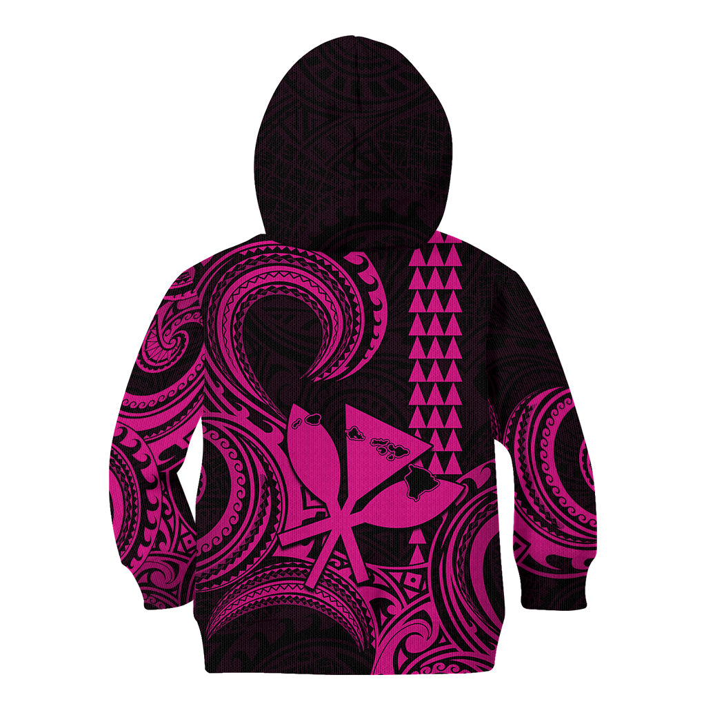 Custom Happy King Kamehameha Day Hawaii Kid Hoodie Paradise of the Pacific Tribal Kakau with Kanaka Maoli - Pink - Wonder Print Shop