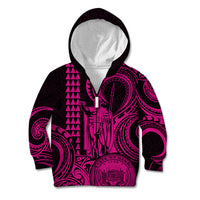 Custom Happy King Kamehameha Day Hawaii Kid Hoodie Paradise of the Pacific Tribal Kakau with Kanaka Maoli - Pink - Wonder Print Shop