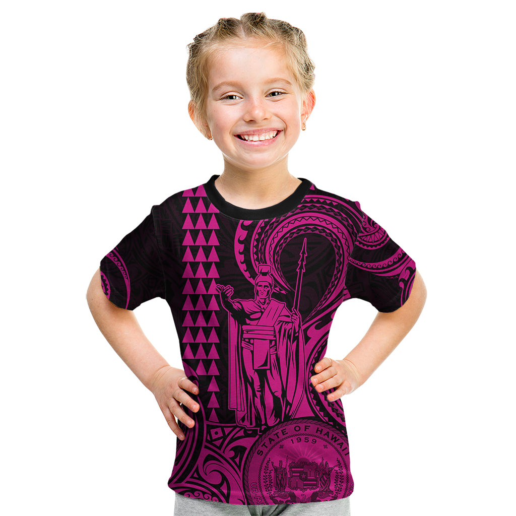 Custom Happy King Kamehameha Day Hawaii Kid T Shirt Paradise of the Pacific Tribal Kakau with Kanaka Maoli - Pink - Wonder Print Shop
