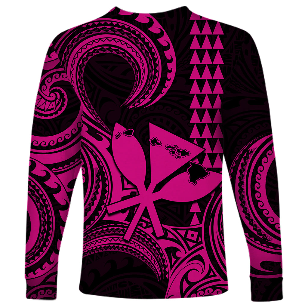 Custom Happy King Kamehameha Day Hawaii Long Sleeve Shirt Paradise of the Pacific Tribal Kakau with Kanaka Maoli - Pink - Wonder Print Shop