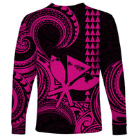 Custom Happy King Kamehameha Day Hawaii Long Sleeve Shirt Paradise of the Pacific Tribal Kakau with Kanaka Maoli - Pink - Wonder Print Shop