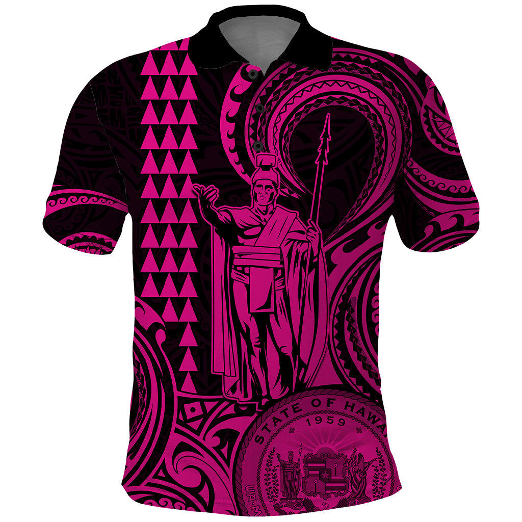 Custom Happy King Kamehameha Day Hawaii Polo Shirt Paradise of the Pacific Tribal Kakau with Kanaka Maoli - Pink - Wonder Print Shop