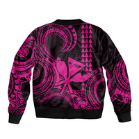 Custom Happy King Kamehameha Day Hawaii Sleeve Zip Bomber Jacket Paradise of the Pacific Tribal Kakau with Kanaka Maoli - Pink - Wonder Print Shop