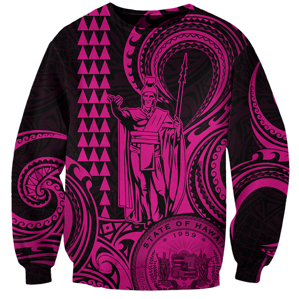 Custom Happy King Kamehameha Day Hawaii Sweatshirt Paradise of the Pacific Tribal Kakau with Kanaka Maoli - Pink - Wonder Print Shop