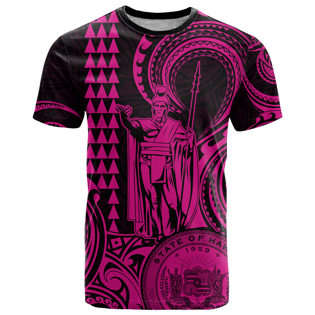 Custom Happy King Kamehameha Day Hawaii T Shirt Paradise of the Pacific Tribal Kakau with Kanaka Maoli - Pink - Wonder Print Shop