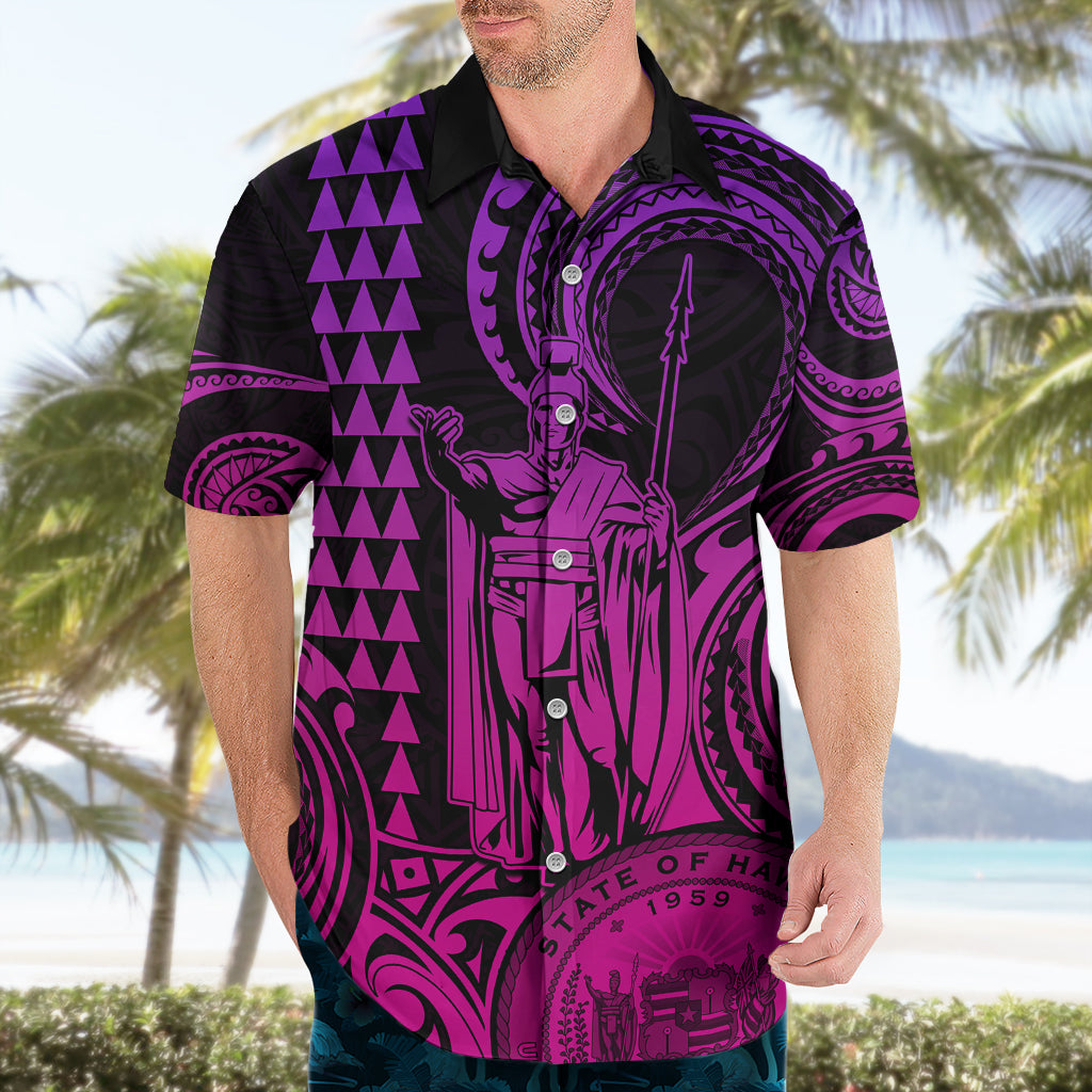 Custom Happy King Kamehameha Day Hawaii Hawaiian Shirt Paradise of the Pacific Tribal Kakau with Kanaka Maoli - Pink Gradient - Wonder Print Shop