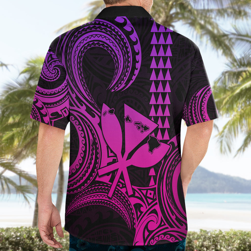 Custom Happy King Kamehameha Day Hawaii Hawaiian Shirt Paradise of the Pacific Tribal Kakau with Kanaka Maoli - Pink Gradient - Wonder Print Shop