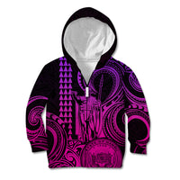 Custom Happy King Kamehameha Day Hawaii Kid Hoodie Paradise of the Pacific Tribal Kakau with Kanaka Maoli - Pink Gradient - Wonder Print Shop