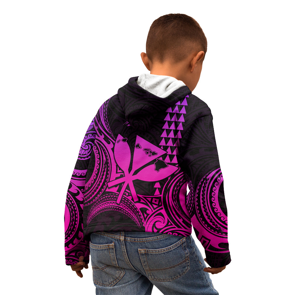 Custom Happy King Kamehameha Day Hawaii Kid Hoodie Paradise of the Pacific Tribal Kakau with Kanaka Maoli - Pink Gradient - Wonder Print Shop