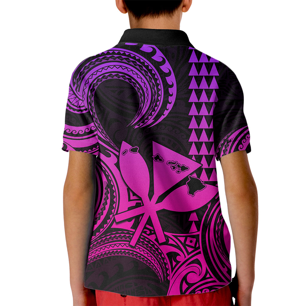 Custom Happy King Kamehameha Day Hawaii Kid Polo Shirt Paradise of the Pacific Tribal Kakau with Kanaka Maoli - Pink Gradient - Wonder Print Shop