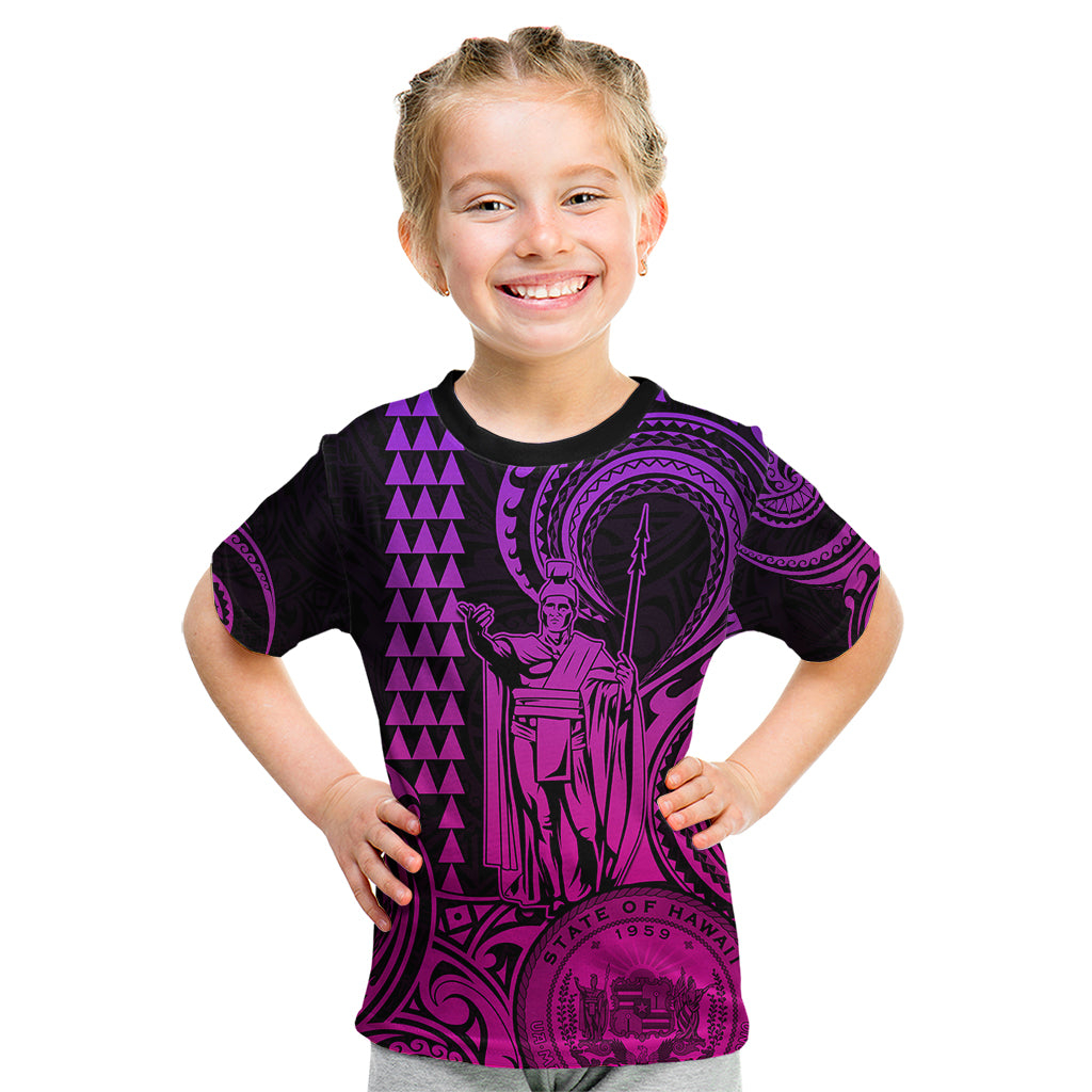 Custom Happy King Kamehameha Day Hawaii Kid T Shirt Paradise of the Pacific Tribal Kakau with Kanaka Maoli - Pink Gradient - Wonder Print Shop