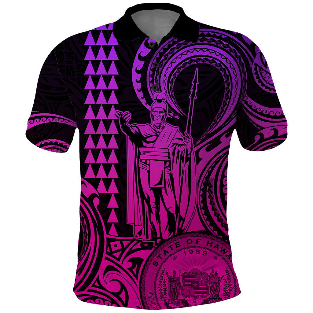 Custom Happy King Kamehameha Day Hawaii Polo Shirt Paradise of the Pacific Tribal Kakau with Kanaka Maoli - Pink Gradient - Wonder Print Shop