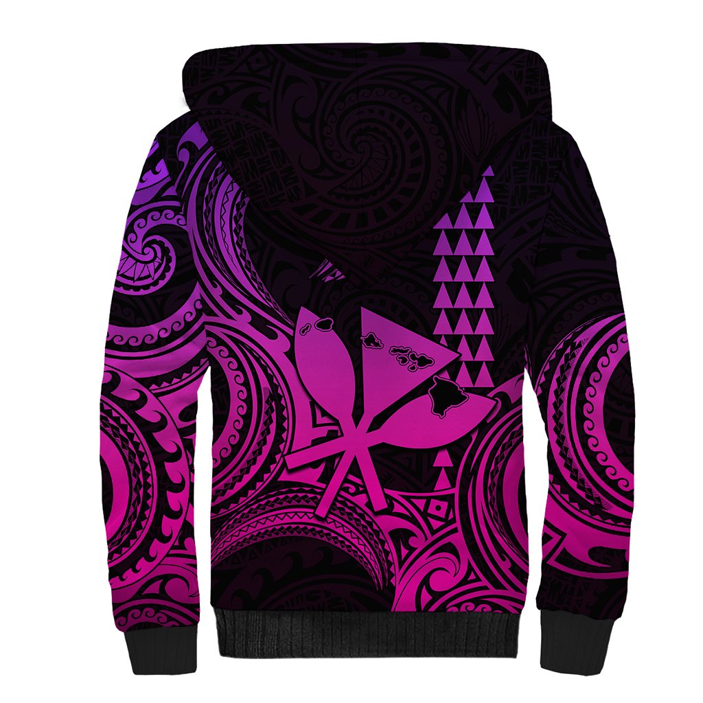Custom Happy King Kamehameha Day Hawaii Sherpa Hoodie Paradise of the Pacific Tribal Kakau with Kanaka Maoli - Pink Gradient - Wonder Print Shop
