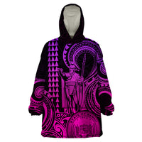Custom Happy King Kamehameha Day Hawaii Wearable Blanket Hoodie Paradise of the Pacific Tribal Kakau with Kanaka Maoli - Pink Gradient - Wonder Print Shop