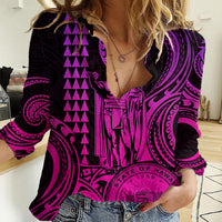 Custom Happy King Kamehameha Day Hawaii Women Casual Shirt Paradise of the Pacific Tribal Kakau with Kanaka Maoli - Pink Gradient - Wonder Print Shop