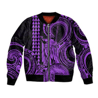 Custom Happy King Kamehameha Day Hawaii Bomber Jacket Paradise of the Pacific Tribal Kakau with Kanaka Maoli - Purple LT9 - Wonder Print Shop