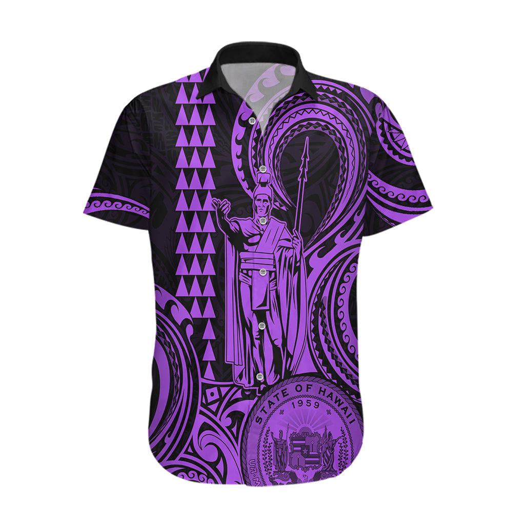 Custom Happy King Kamehameha Day Hawaii Hawaiian Shirt Paradise of the Pacific Tribal Kakau with Kanaka Maoli - Purple - Wonder Print Shop