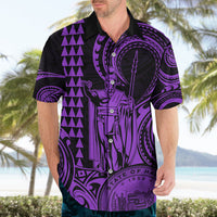Custom Happy King Kamehameha Day Hawaii Hawaiian Shirt Paradise of the Pacific Tribal Kakau with Kanaka Maoli - Purple - Wonder Print Shop