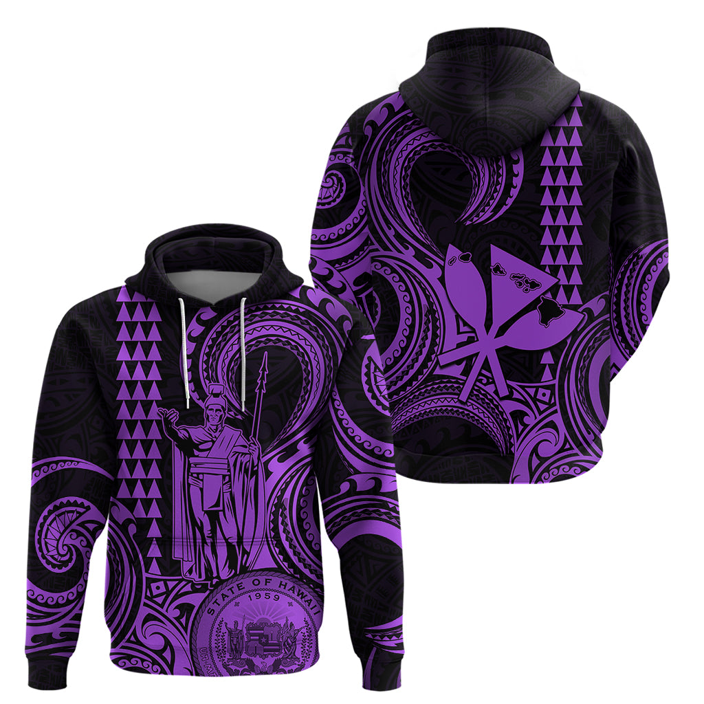 Custom Happy King Kamehameha Day Hawaii Hoodie Paradise of the Pacific Tribal Kakau with Kanaka Maoli - Purple - Wonder Print Shop