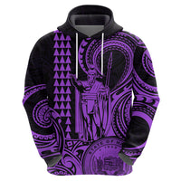 Custom Happy King Kamehameha Day Hawaii Hoodie Paradise of the Pacific Tribal Kakau with Kanaka Maoli - Purple - Wonder Print Shop