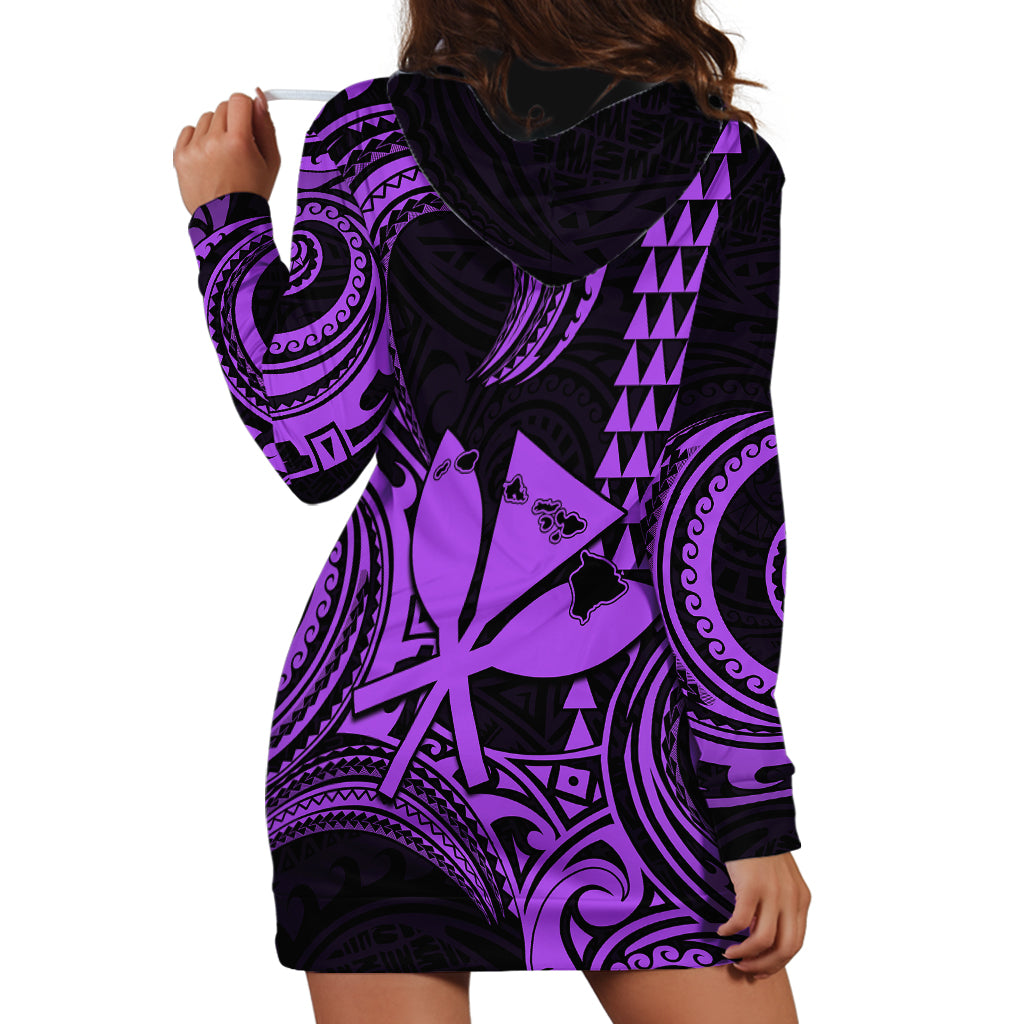 Custom Happy King Kamehameha Day Hawaii Hoodie Dress Paradise of the Pacific Tribal Kakau with Kanaka Maoli - Purple - Wonder Print Shop