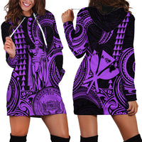 Custom Happy King Kamehameha Day Hawaii Hoodie Dress Paradise of the Pacific Tribal Kakau with Kanaka Maoli - Purple - Wonder Print Shop