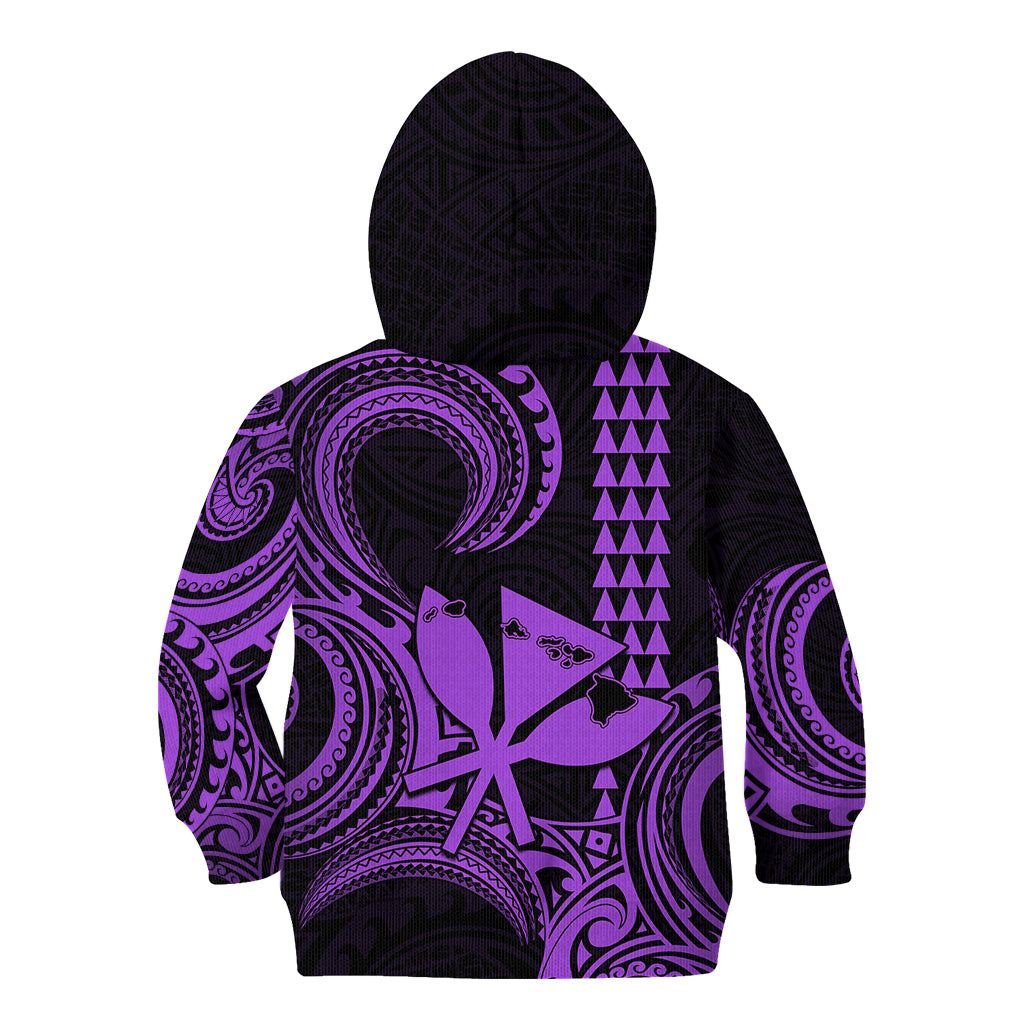 Custom Happy King Kamehameha Day Hawaii Kid Hoodie Paradise of the Pacific Tribal Kakau with Kanaka Maoli - Purple - Wonder Print Shop