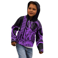 Custom Happy King Kamehameha Day Hawaii Kid Hoodie Paradise of the Pacific Tribal Kakau with Kanaka Maoli - Purple - Wonder Print Shop