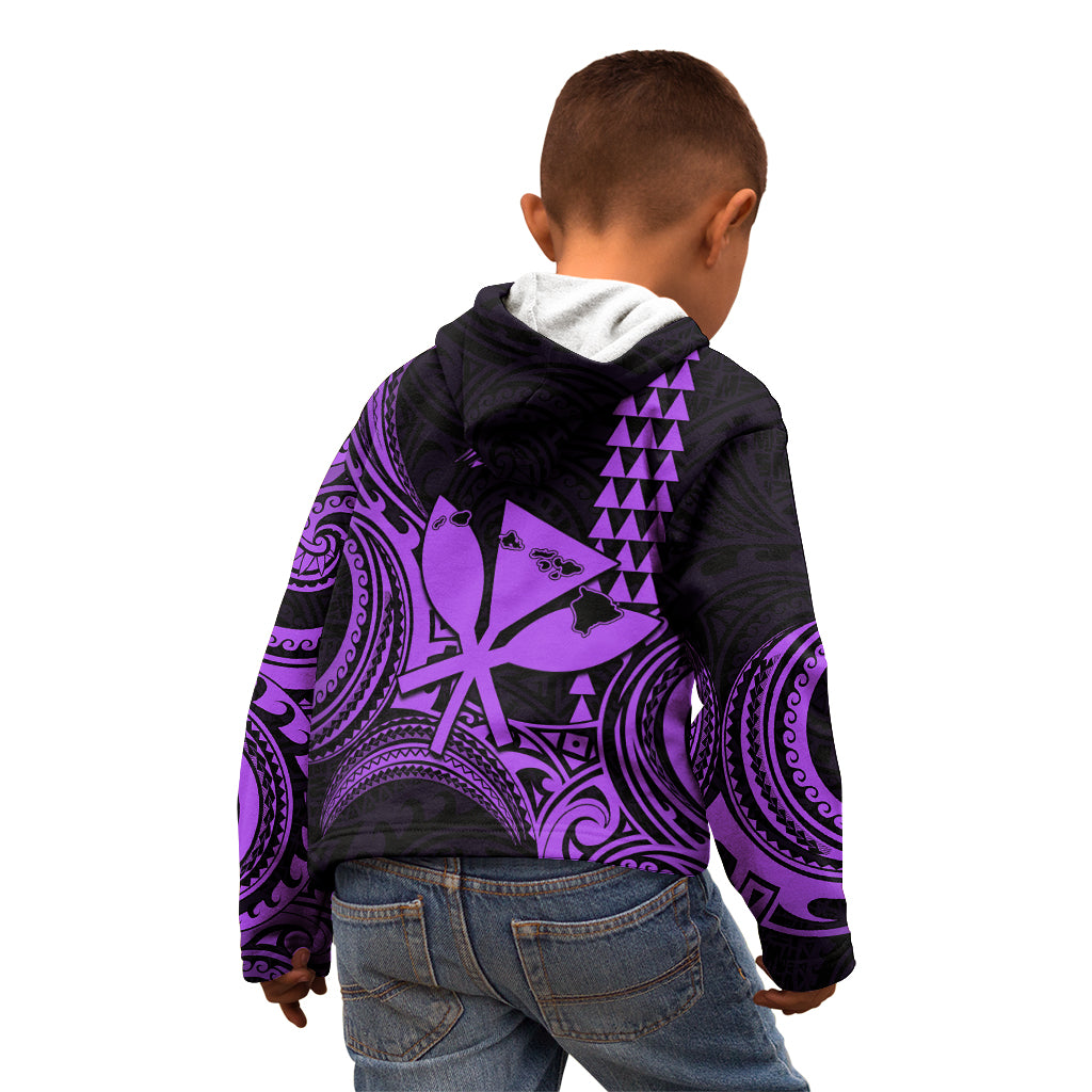 Custom Happy King Kamehameha Day Hawaii Kid Hoodie Paradise of the Pacific Tribal Kakau with Kanaka Maoli - Purple - Wonder Print Shop